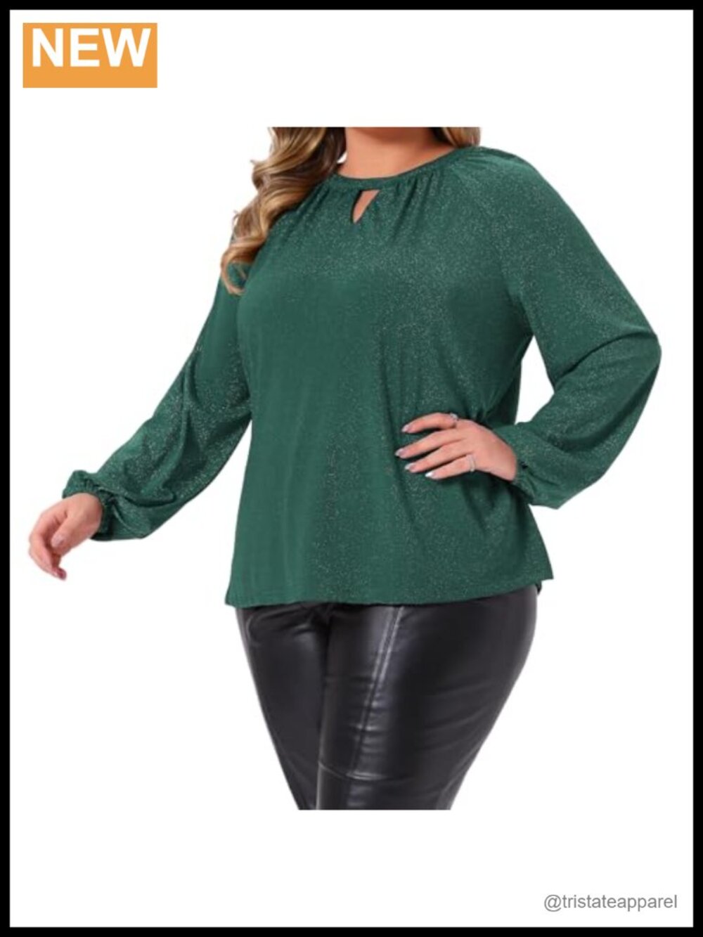 Plus Size Sequin Glitter Keyhole V-Neck Long Sleeve Cocktail Party Blouse